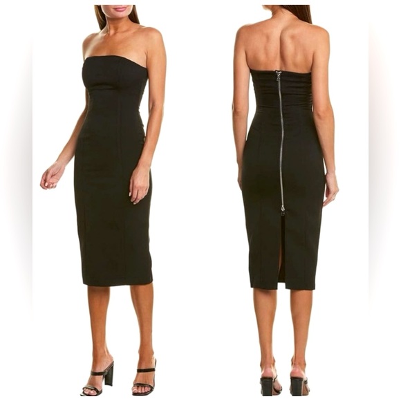 NWT BB DAKOTA Black Strapless Zipper Back Bodycon MIDI Dress Sz 0 - Picture 5 of 5